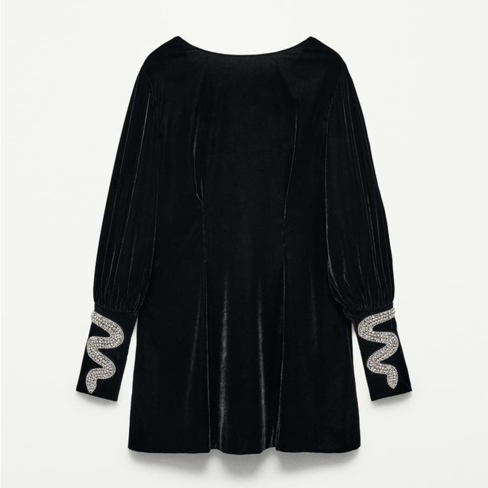 Zara Black Dress with Silver Embellished Sleeves Size M